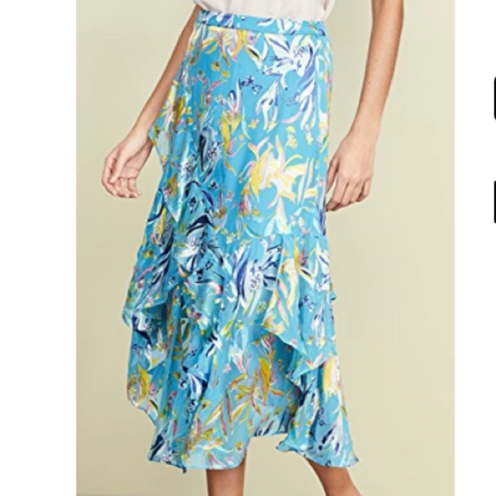 Tanya Taylor Blue Ruffled Wrap Midi Skirt